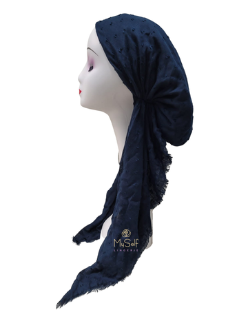 Lizi Headwear Textured Solid Navy Pre-Tied Bandanna myselflingerie.com